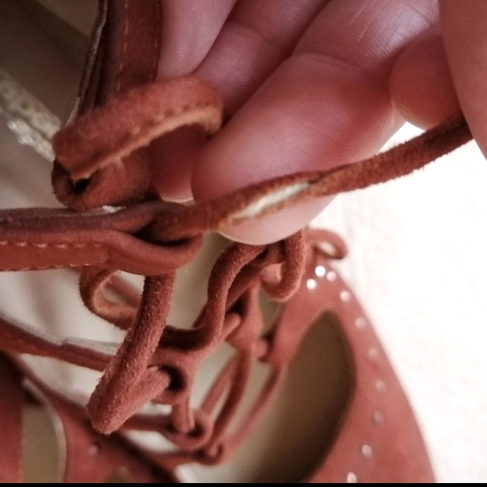 Sapena Spain Lace Up Chunky Ankle Heel Brown Suede Leather Round Yoe Euro 37.5 - Picture 16 of 16
